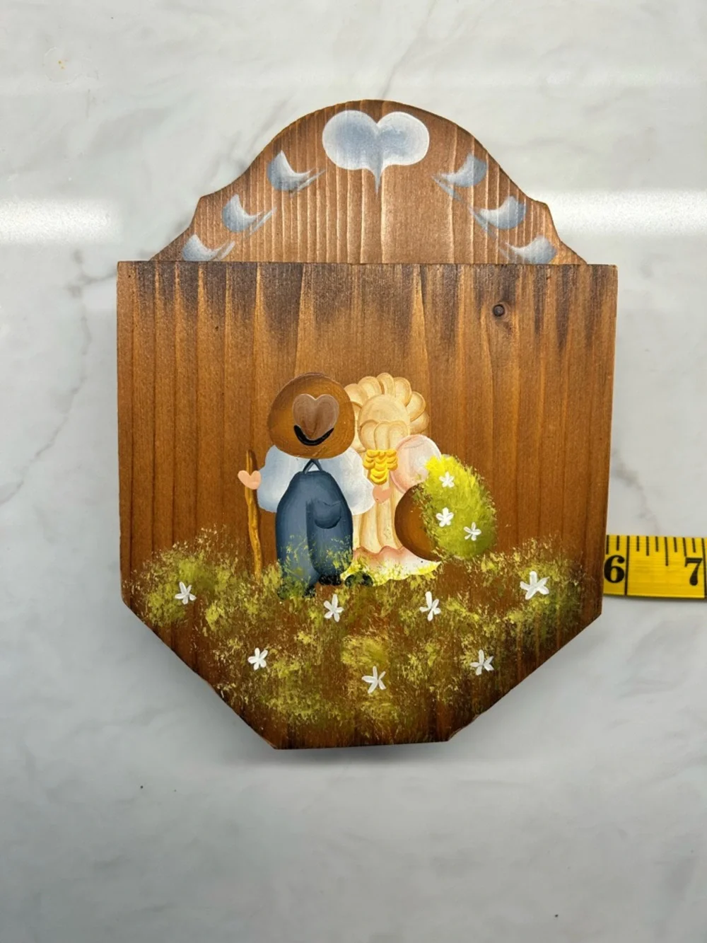 Vintage Hand-Painted Wooden Wall Pocket